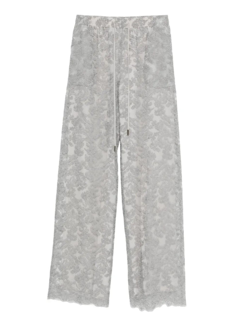 Ermanno Scervino Wide-leg Pants With Delicate Lace Overlaywaistband In Gray