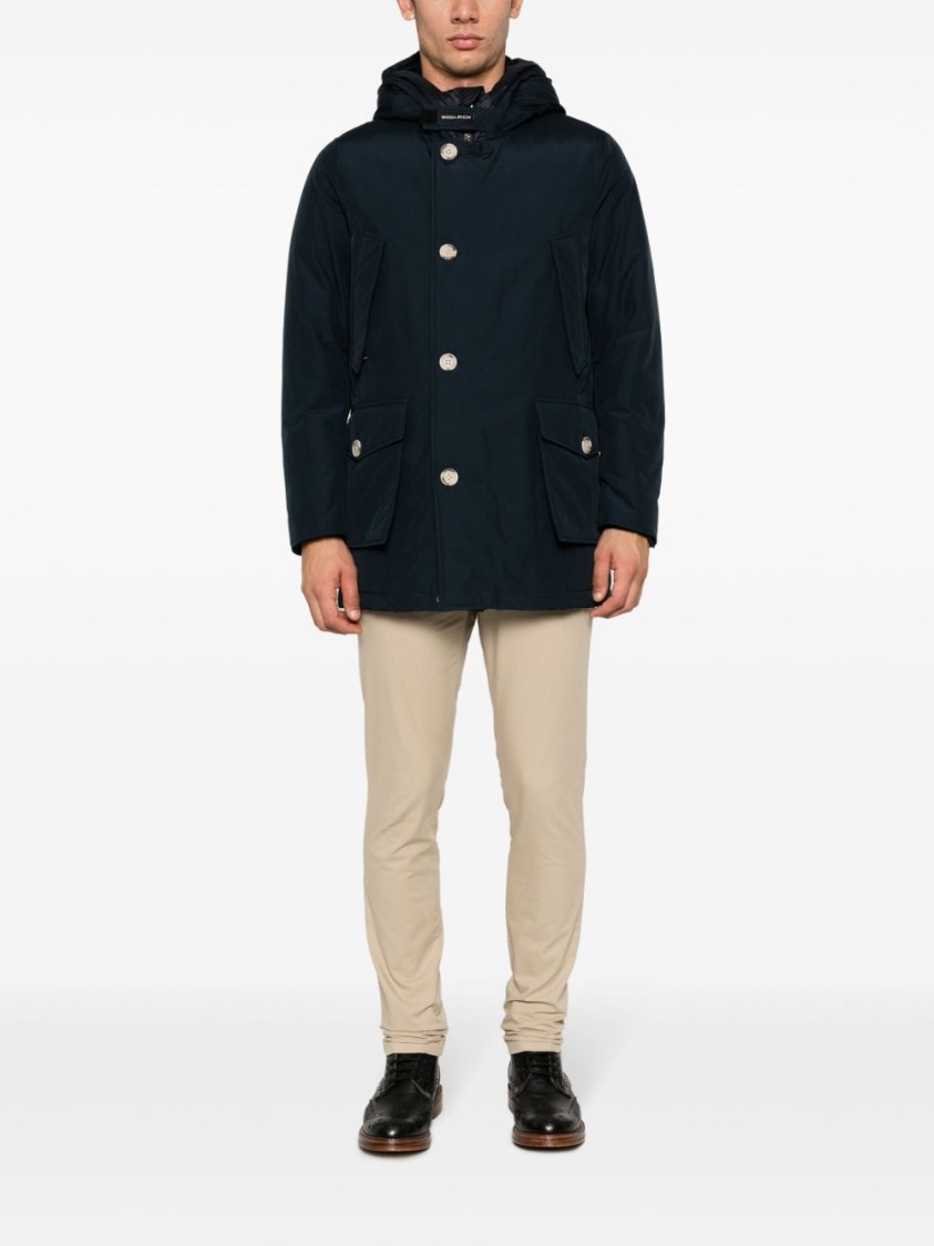 Woolrich Navy Blue Cotton Blend Down-filled Parka In Blue