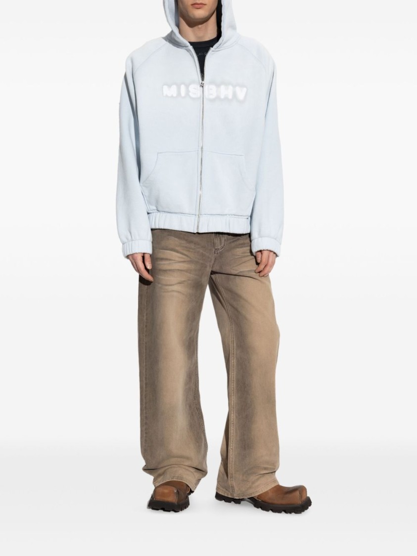 Misbhv Cotton Sweatshirt In Light Blue With Zip Fastening