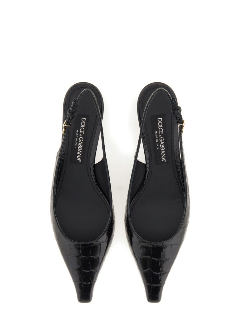 Dolce & Gabbana Mun 30 Croc-embossed Leather Slingback Pumps In Black