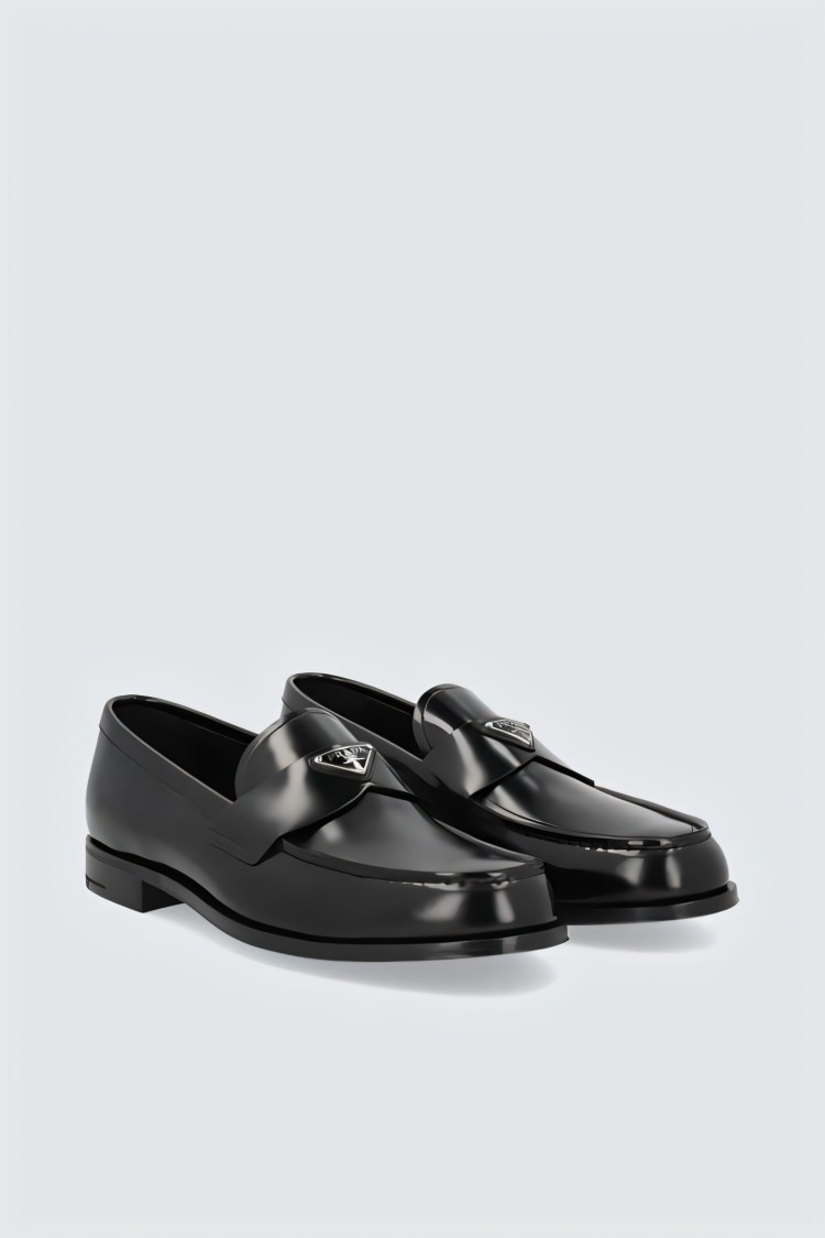 PRADA PRADA POLISHED BLACK LEATHER LOAFERS