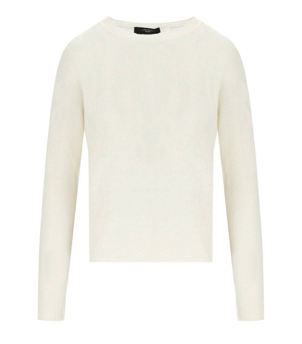 Max Mara Azteco White Crewneck Sweater In Neutral