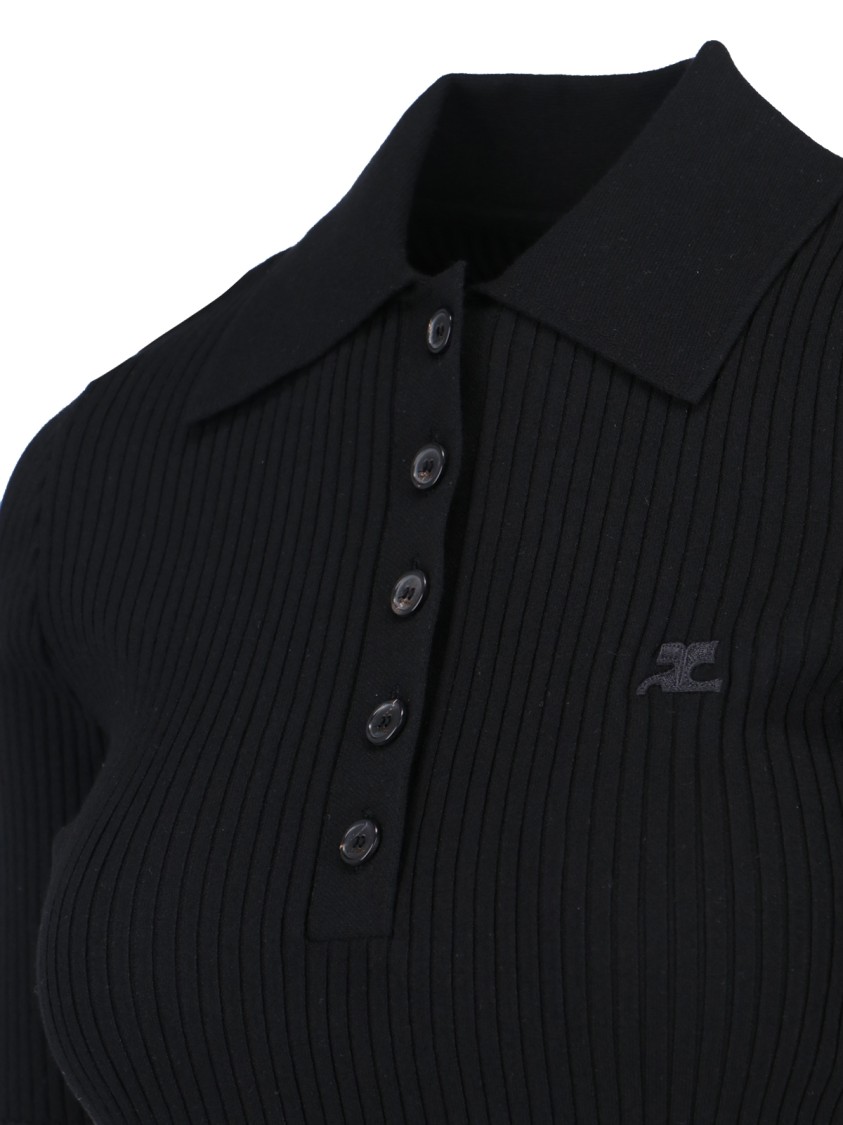 Shop Courrèges Knit Polo Shirt – Black
