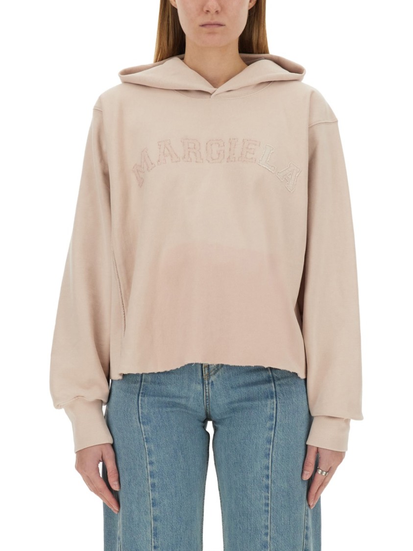 Maison Margiela Beige Embroidered Logo Sweatshirt In Pink