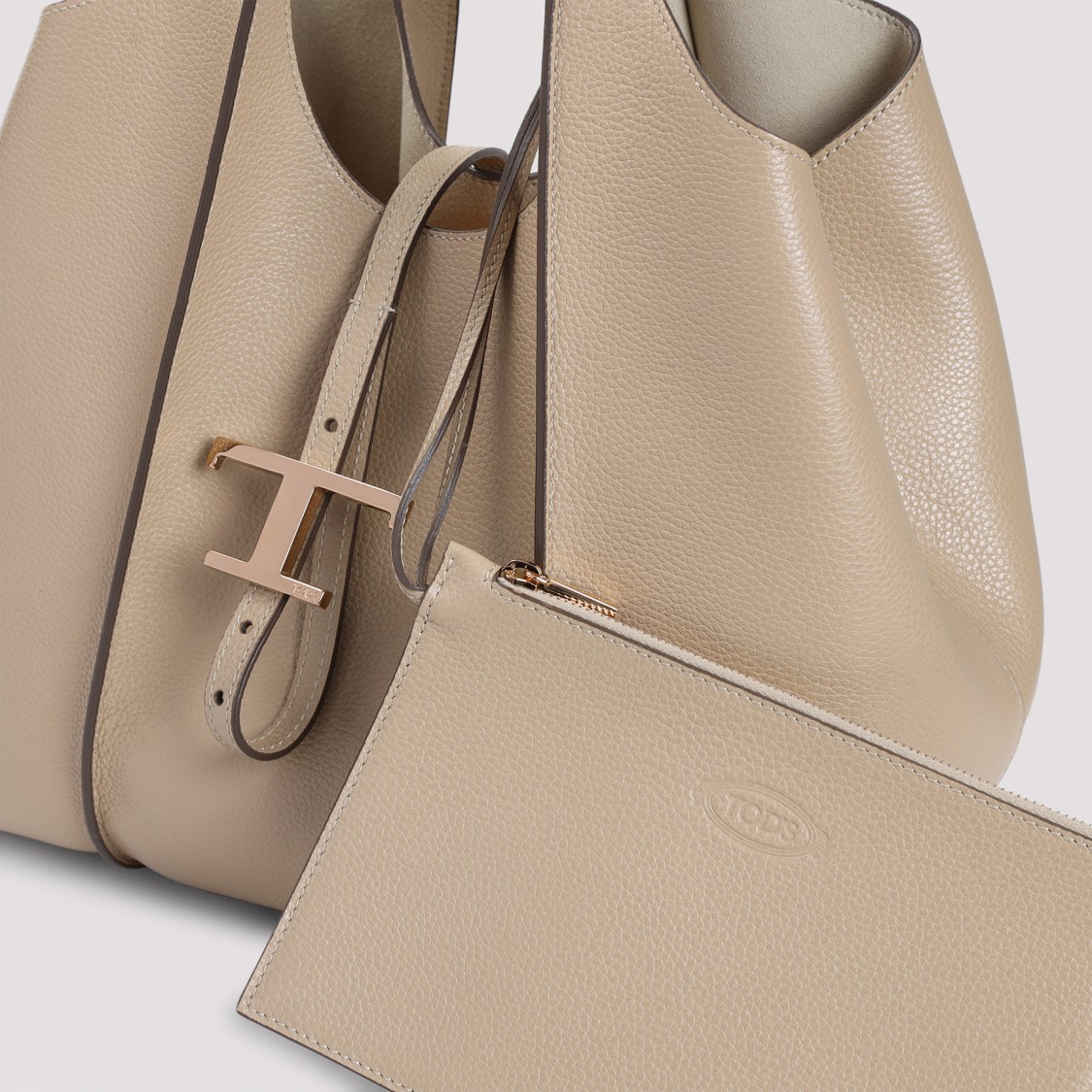 TOD'S TOD'S NATURAL GRAINED LEATHER TOTE BAG