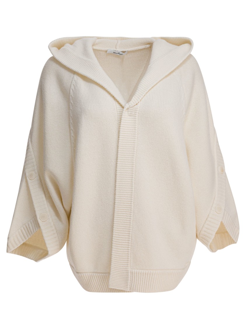 Max Mara Knitwear With Buttoned Hood And Relaxed Fit In White