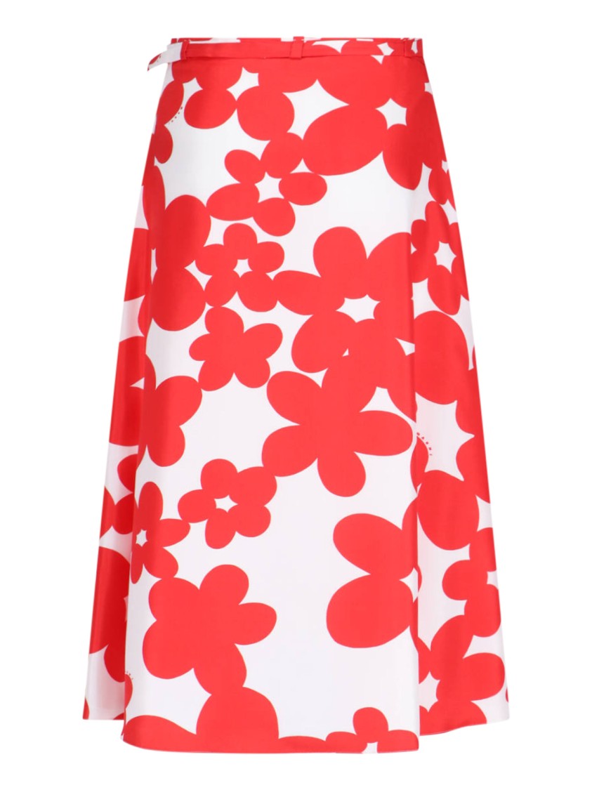 Marni Floral Print A-line Skirt With Belted Waist