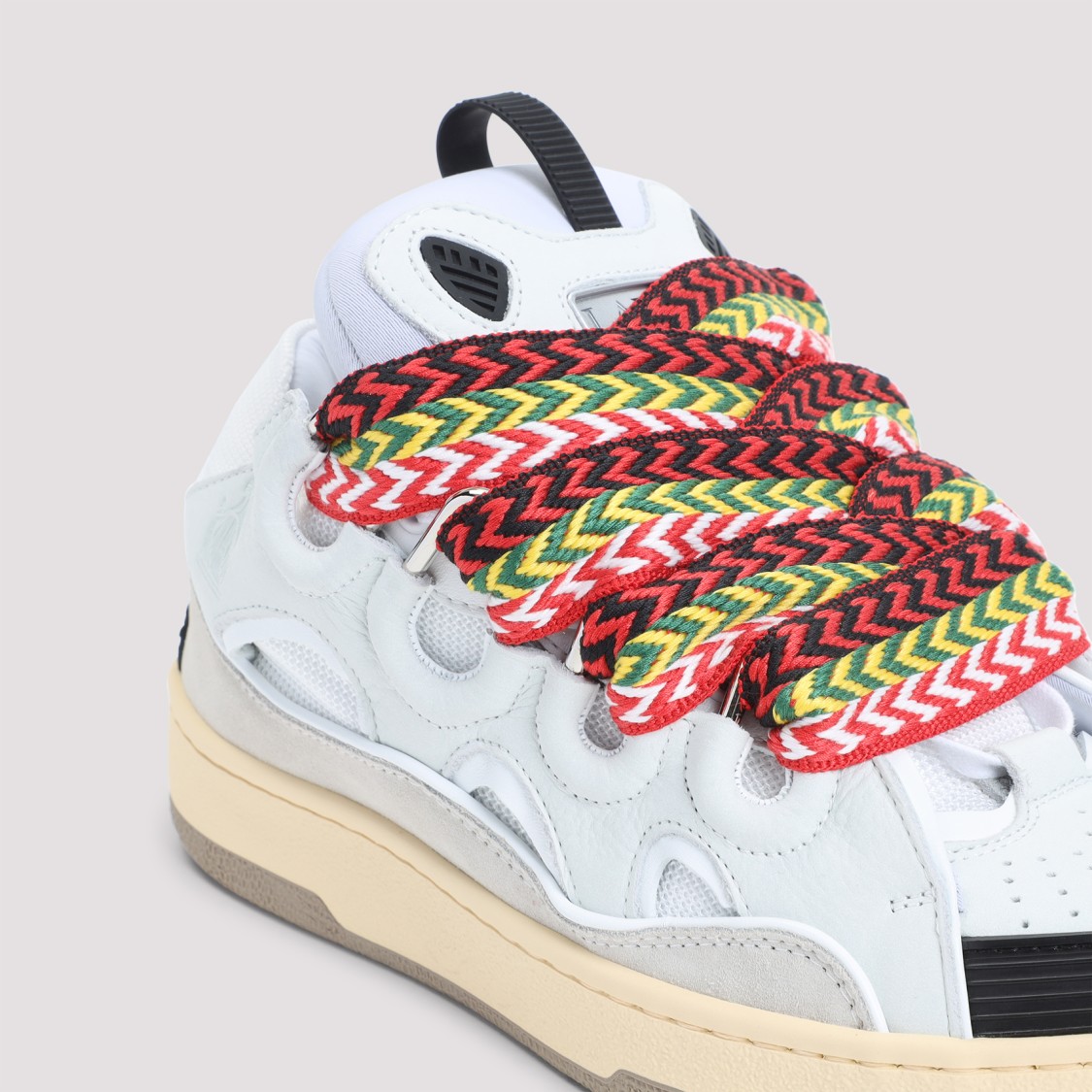 Lanvin White Sneakers With Textured Surfaces And Patterned Laces