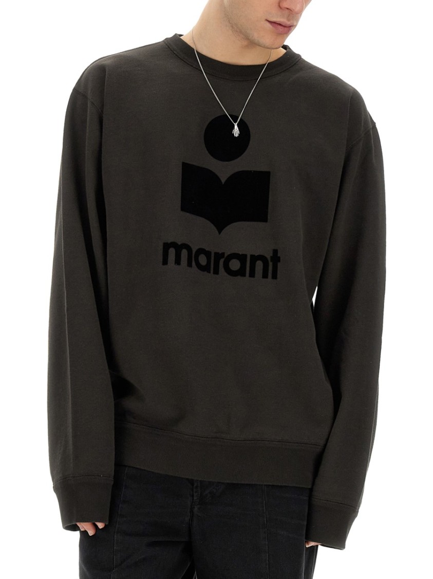 Isabel Marant Man Black Cotton Blend Oversize Mikoy Sweatshirt In Green