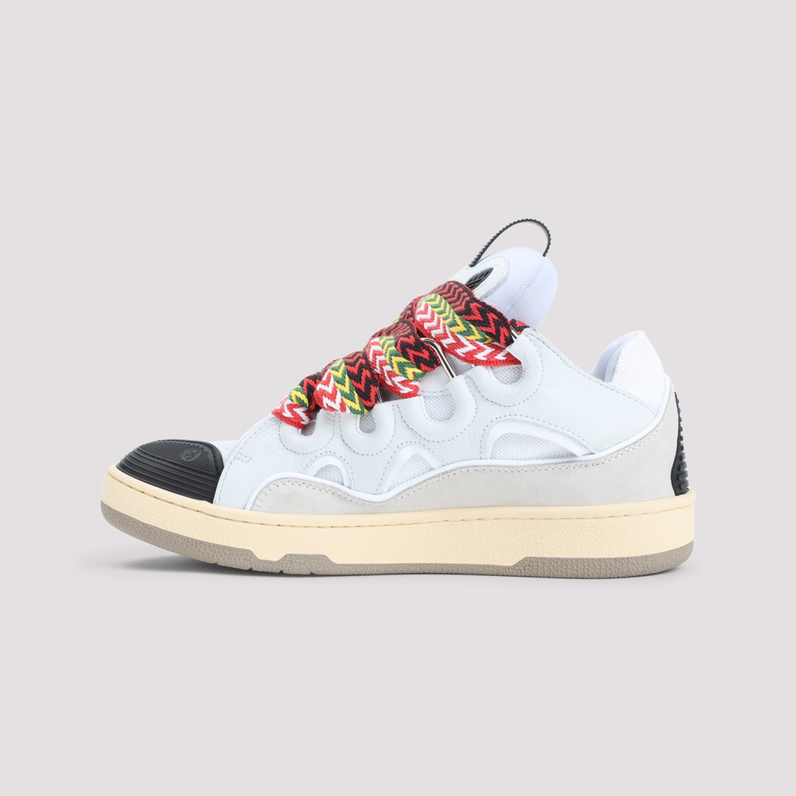 Lanvin White Sneakers With Textured Surfaces And Patterned Laces