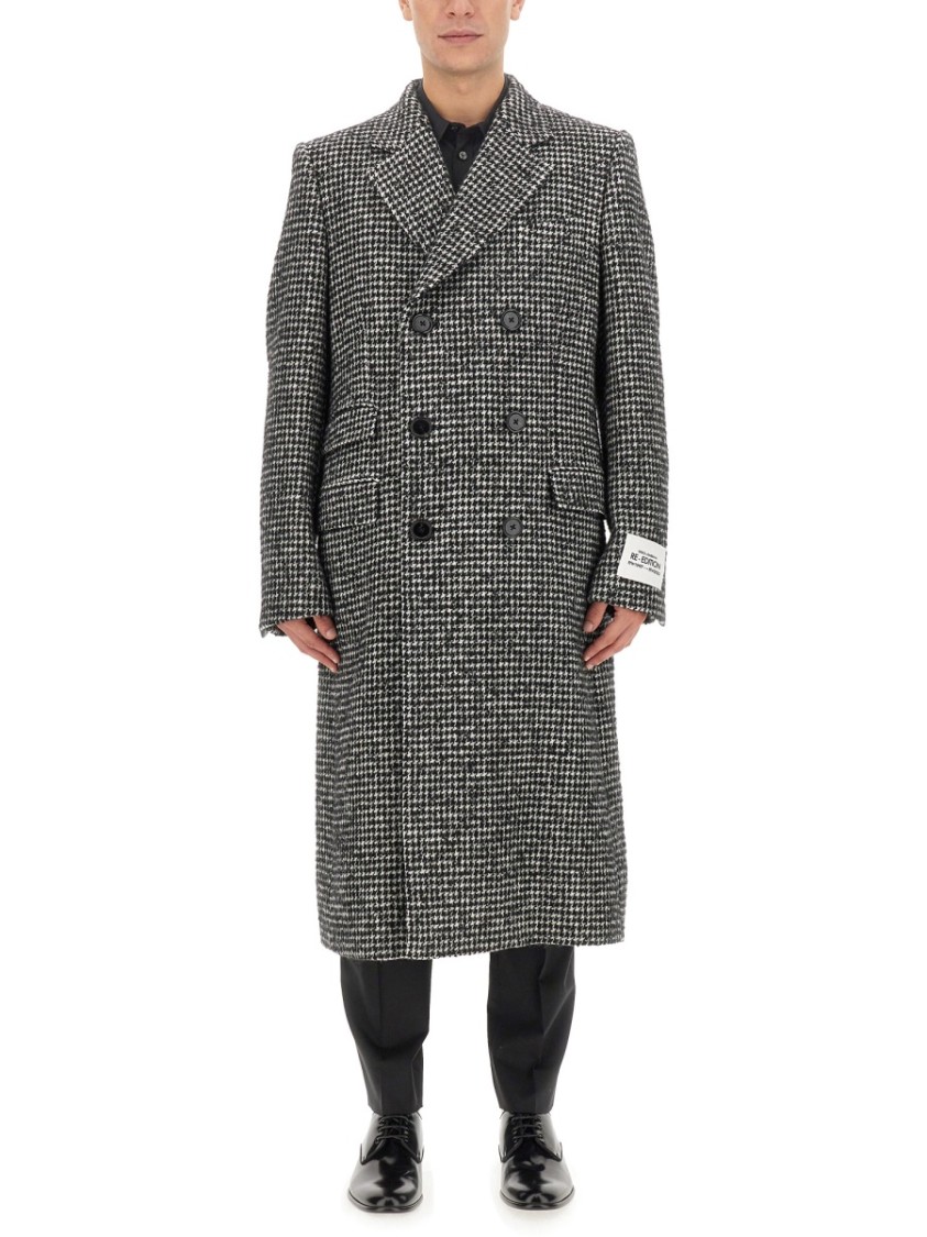 Dolce & Gabbana Re Edition Coat In Houndstooth Wool In Black