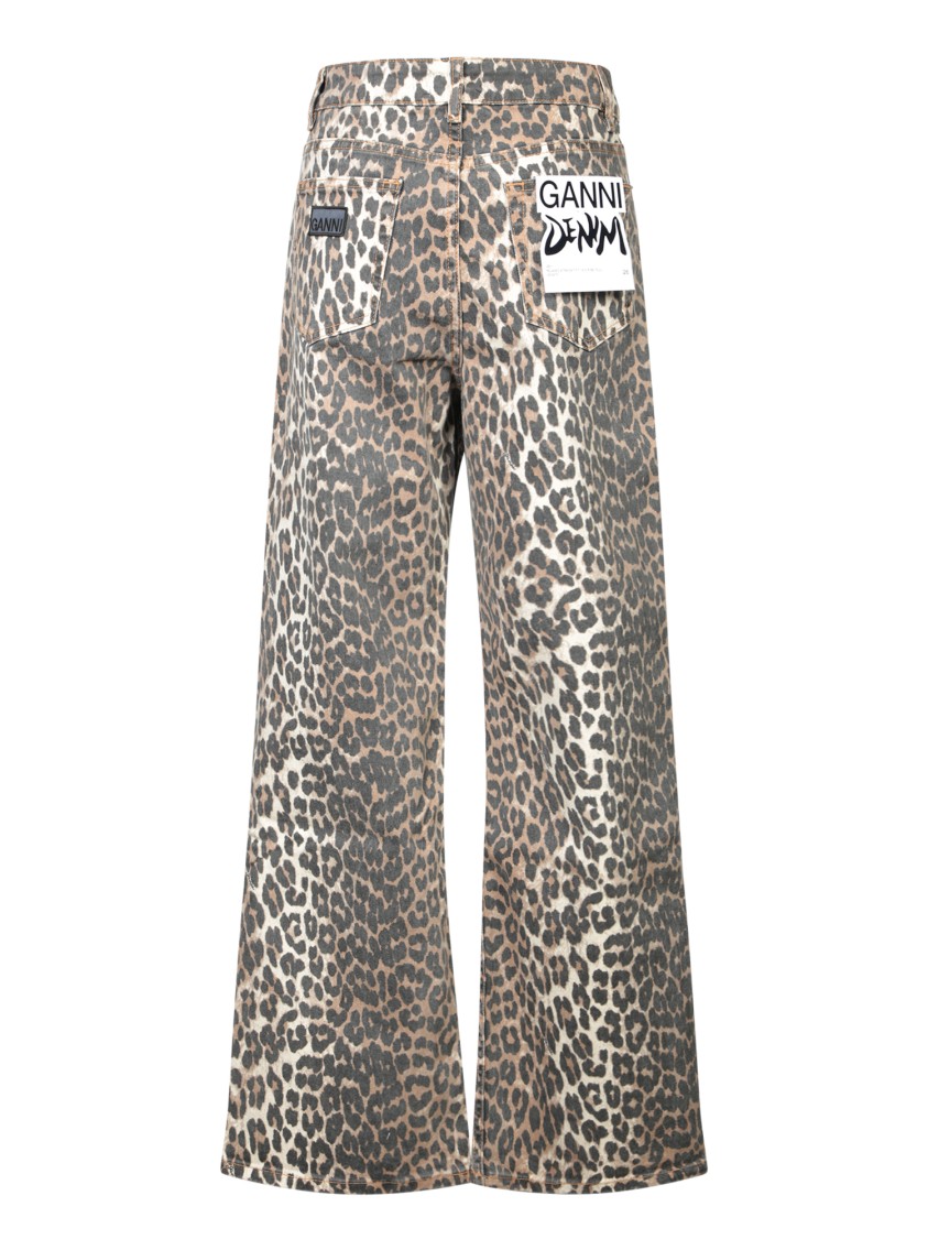 Ganni Leopard Print Flared Jeans In Brown