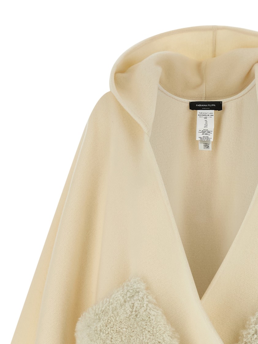 Fabiana Filippi Draped Hooded Cape Textured Pockets In Yellow