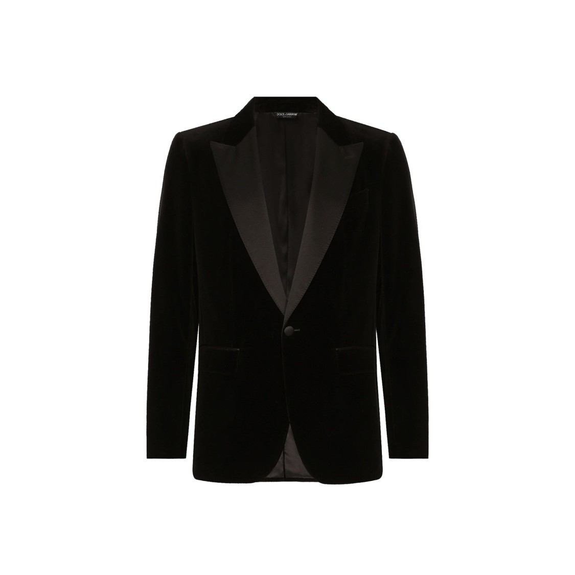 Dolce & Gabbana Peak Lapel Tuxedo Velvet Jacket With Padded Shoulders In Black