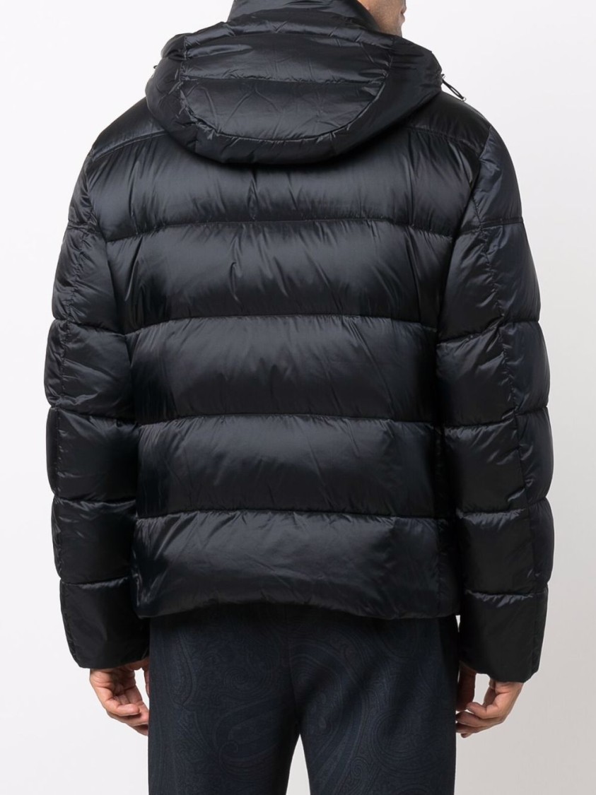 Moorer Navy Blue Padded Coat With Down-feather Filling And Functional Pockets In Blue