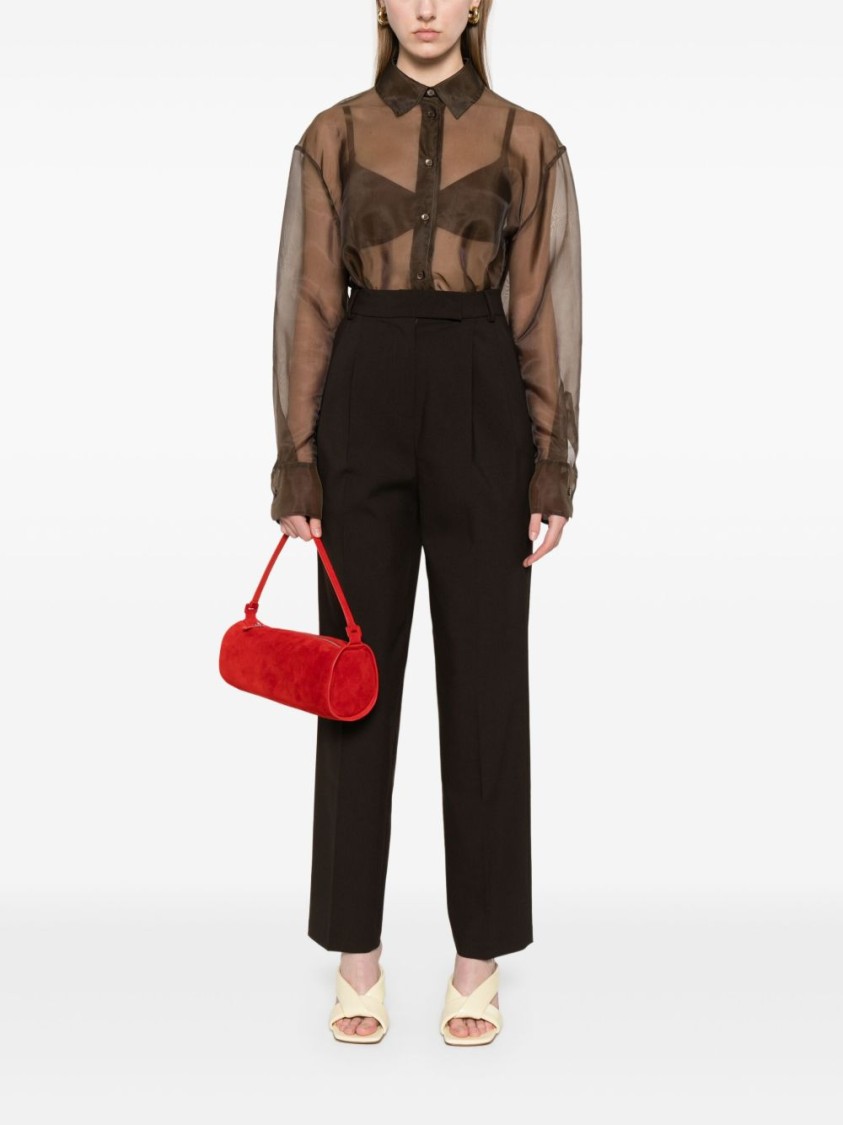 THE FRANKIE SHOP THE FRANKIE SHOP BROWN TAILORED SUIT PANTS WITH PLEAT DETAIL
