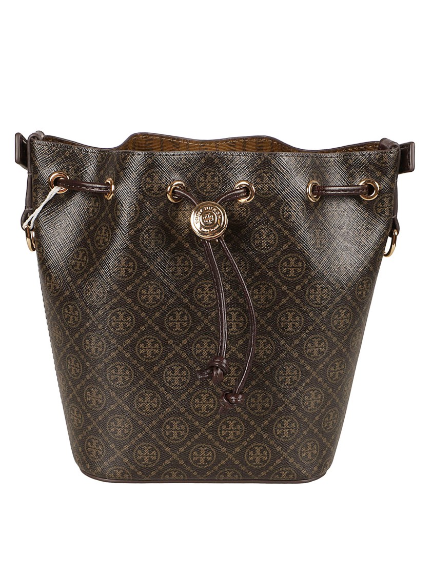 Tory Burch Structured Bucket Bag With Decorative Pattern In Black