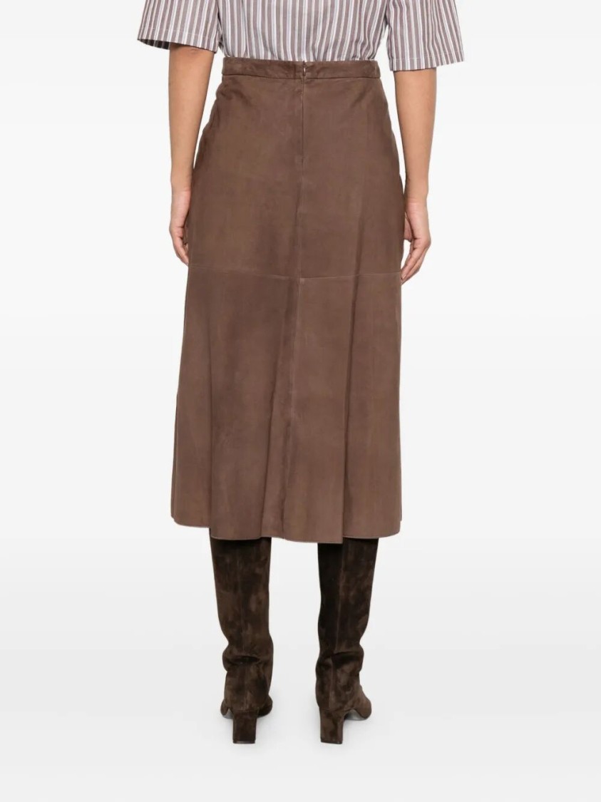 Max Mara Cipria Lambskin Suede Skirt In Brown