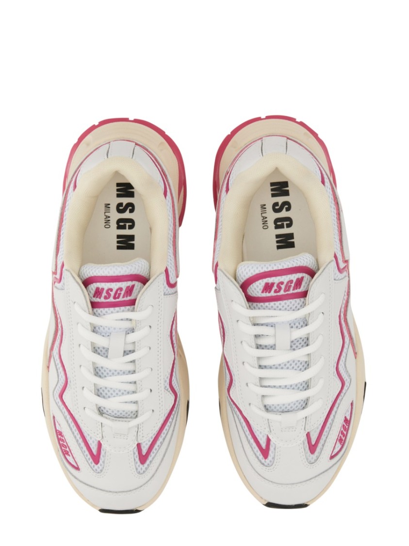 Msgm Two-tone Mesh And Leather Sneakers