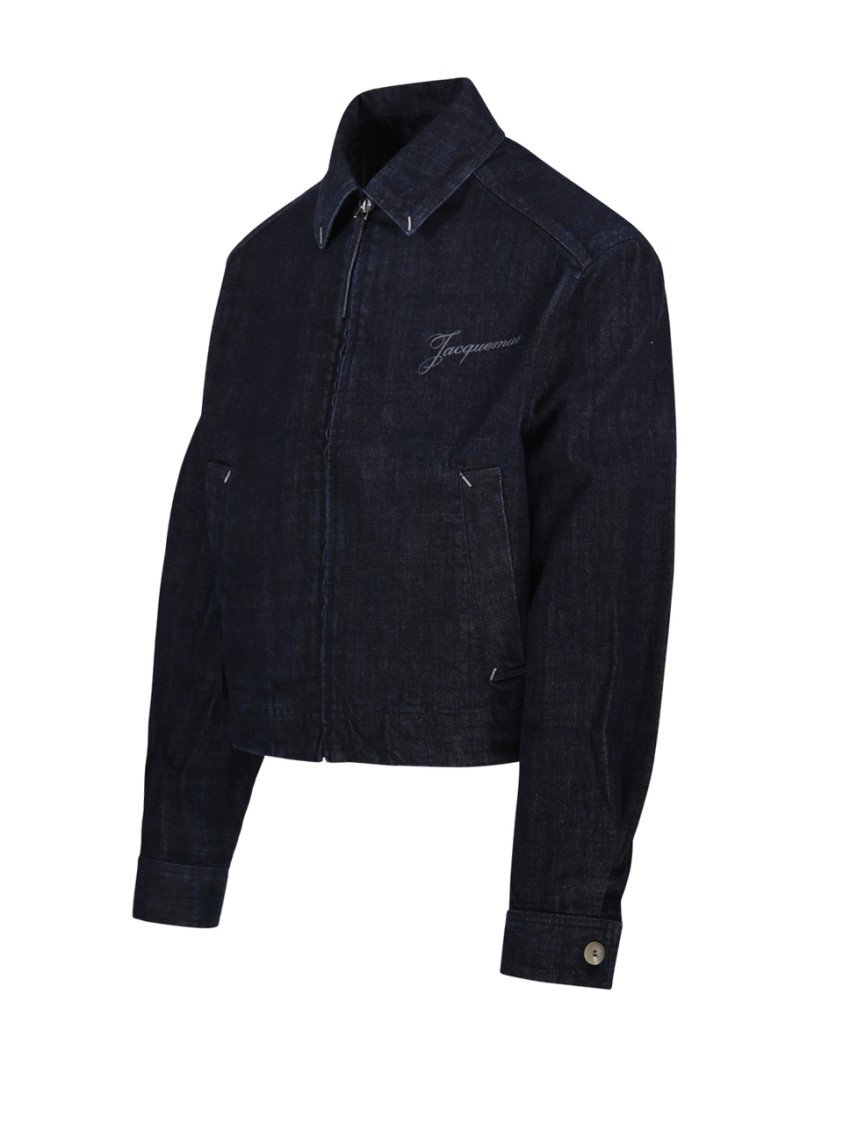 Jacquemus La Veste De-nimes Canevas Blue Jacket With Classic Collar And Logo Lettering On The Front In Denim M In Blue