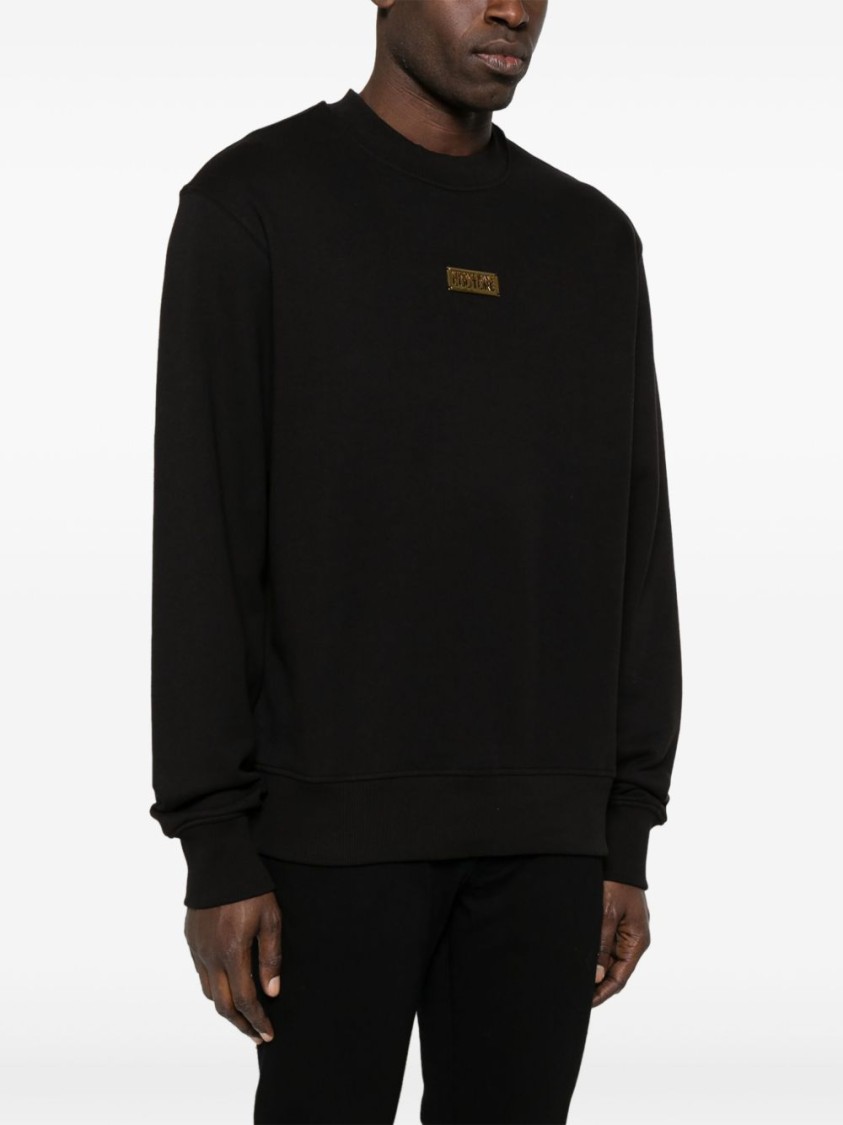 Shop Versace Jeans Couture Classic Crewneck Sweatshirt With Subtle Logo Plaque In Black