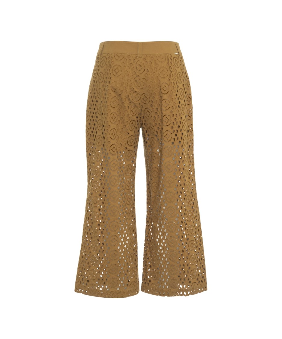 Shop Liu •jo Liu Jo Cropped High-waisted Trousers With Perforated Embroidery