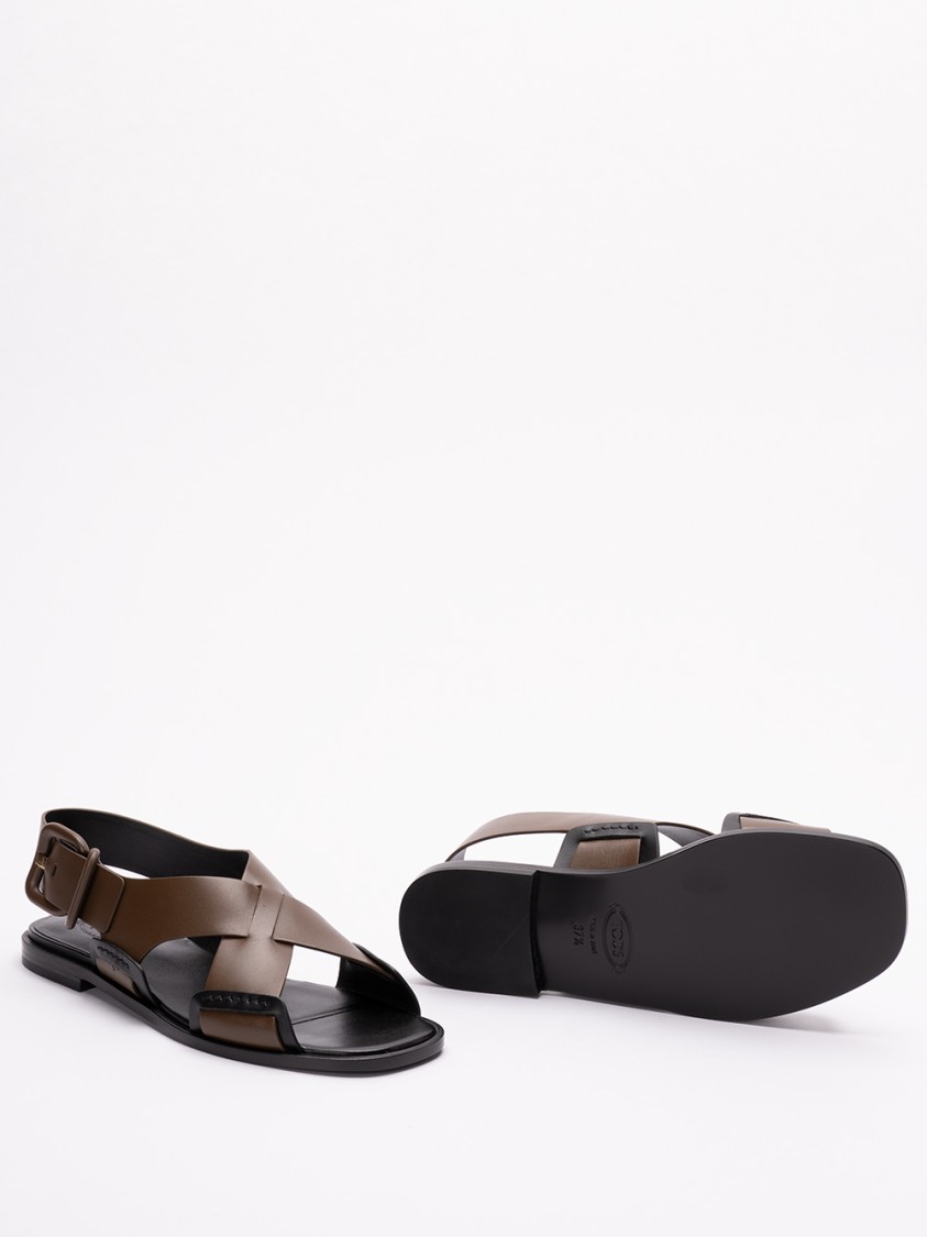 Tod's Crisscross Calf Leather Sandals With Adjustable Buckle
