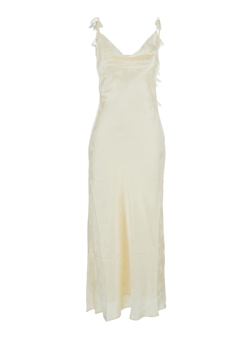ROTATE BIRGER CHRISTENSEN ROTATE WHITE DRESS WITH DRAPED NECKLINE