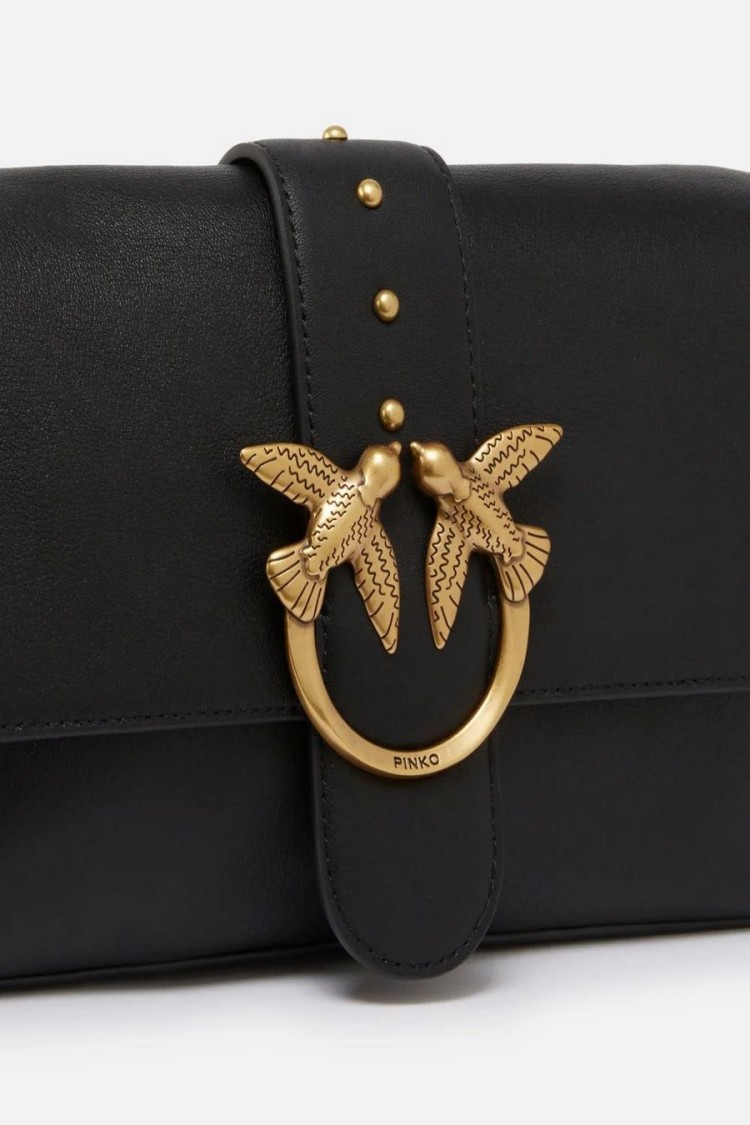 Pinko Black Leather Handbag With Gold-tone Embellishment