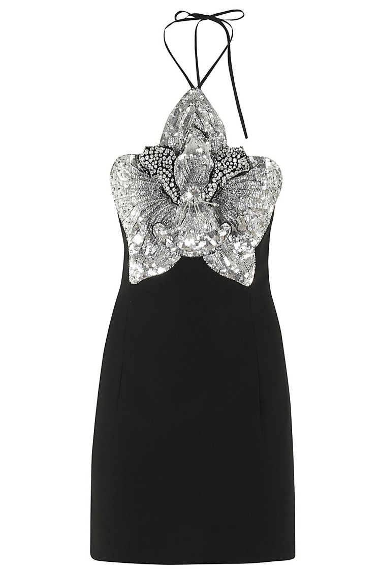 Amen In Crepe W Embr Orchd In Black