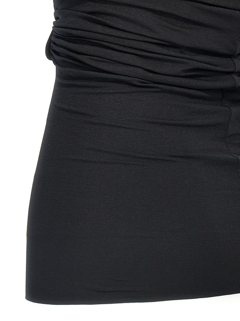Rick Owens Off-the-shoulder Black Prong Bustier Top With Draping In Black