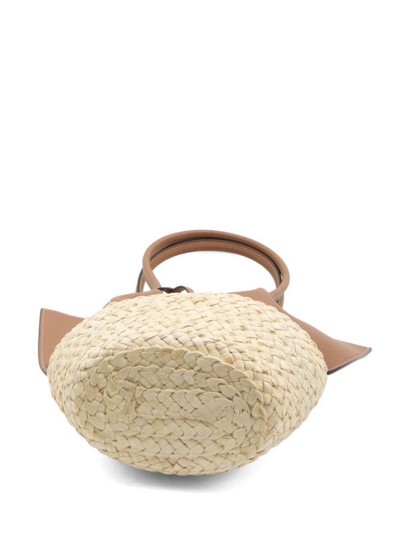 TOD'S TOD'S COGNAC BROWN LEATHER TOTE WITH WOVEN RAFFIA PANEL