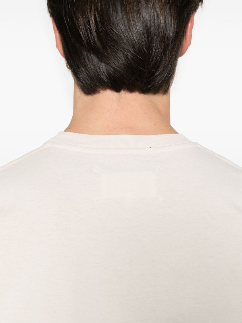 Maison Margiela Neutral-hued T-shirt Set With Distinctive Stitch Logo In Neutrals