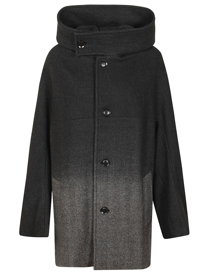 Yohji Yamamoto Patterned Blend Coat In Black