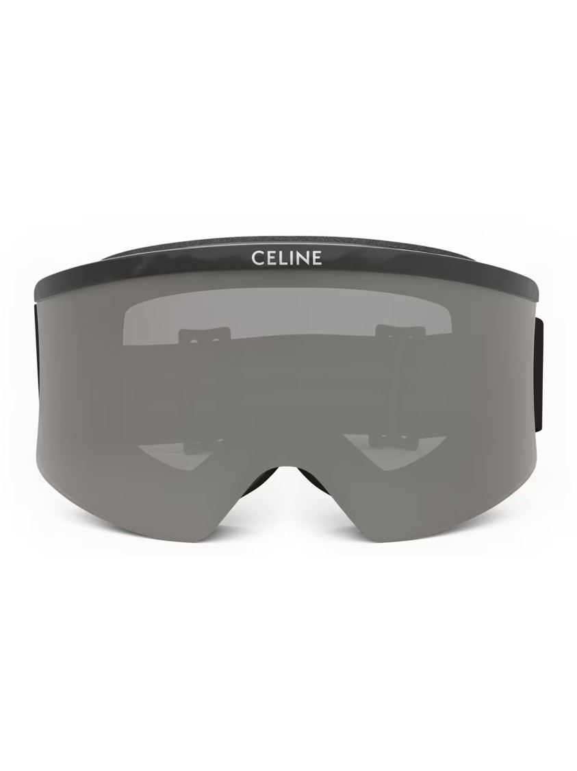 Celine Monochrome Logo-print Ski Goggles In Shiny Black Smoke Mirror