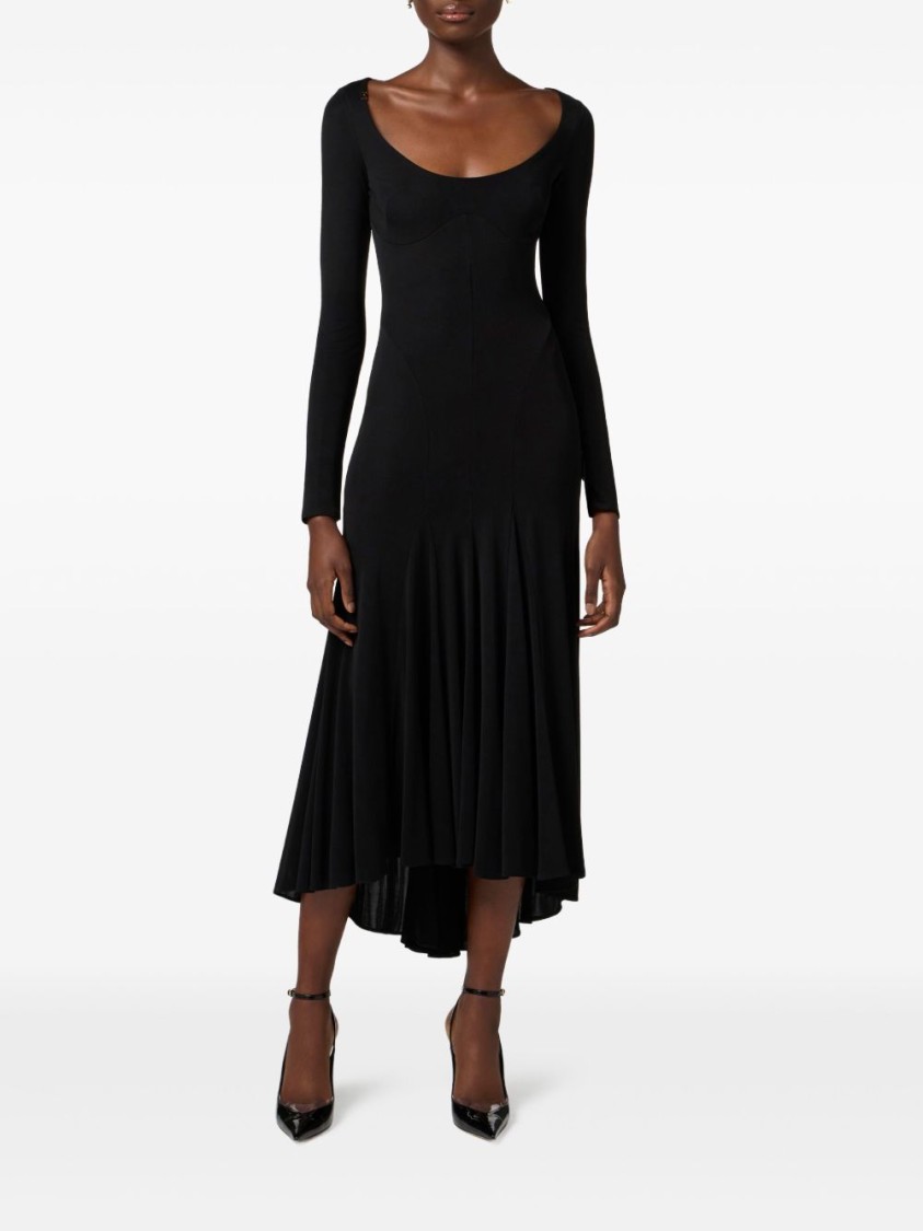 Shop Elisabetta Franchi Flared Black Evening Dress With Fitted Bodice
