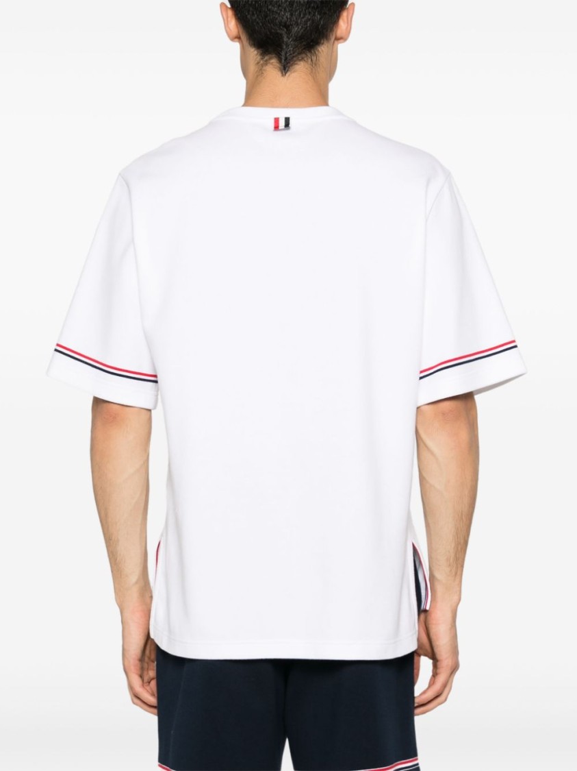 Thom Browne White Crewneck T-shirt With Rwb Detail On Neck And Sleeve In White