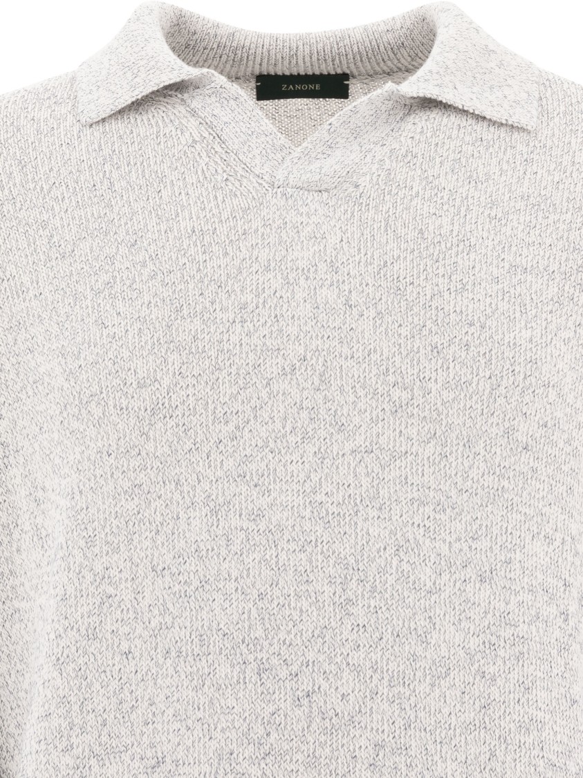 Zanone Textured Knit Polo Shirt In Soft Cotton-polyamide Blend In Gray