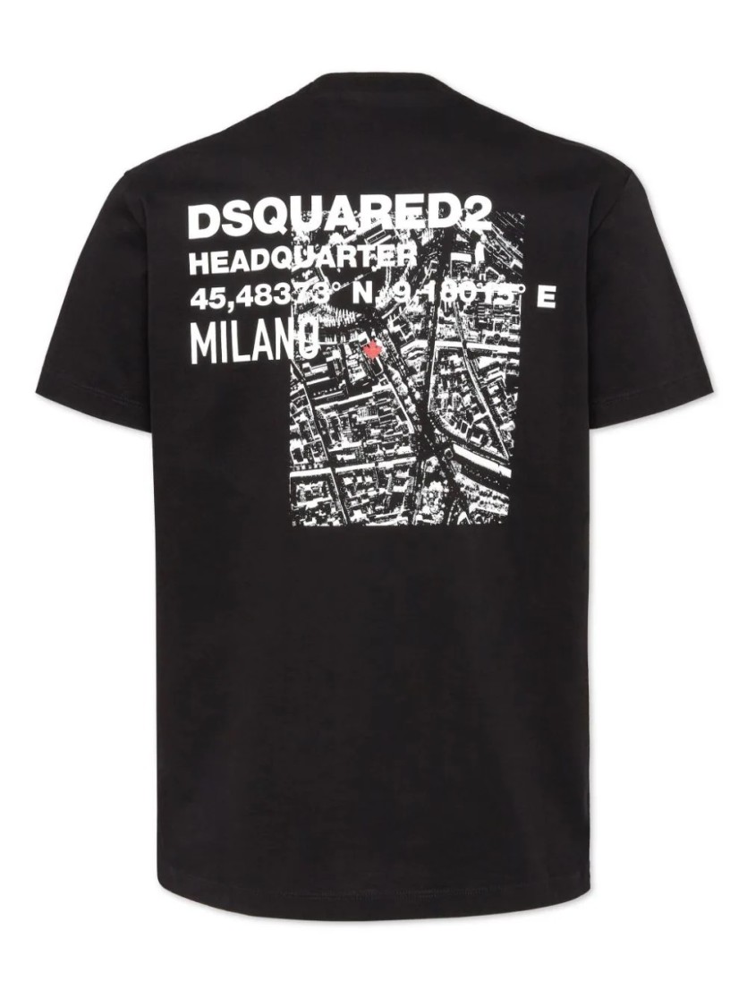 Dsquared2 Black Crewneck T-shirt With Front Logo And Graphic Print On The Back In Cotton Man