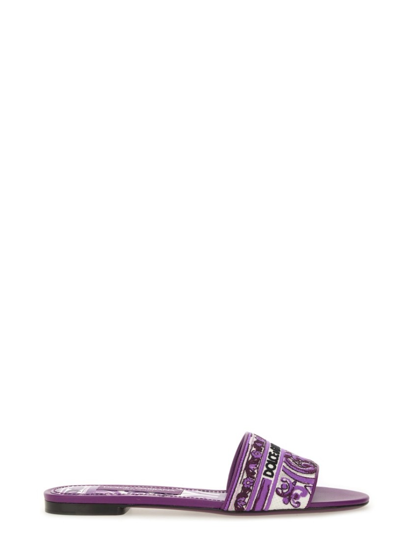 サンダル・ミュール Dolce & Gabbana Purple Slide Sandal With Intricate Dolce & Gabbana Purple Slide Sandal With Intricate