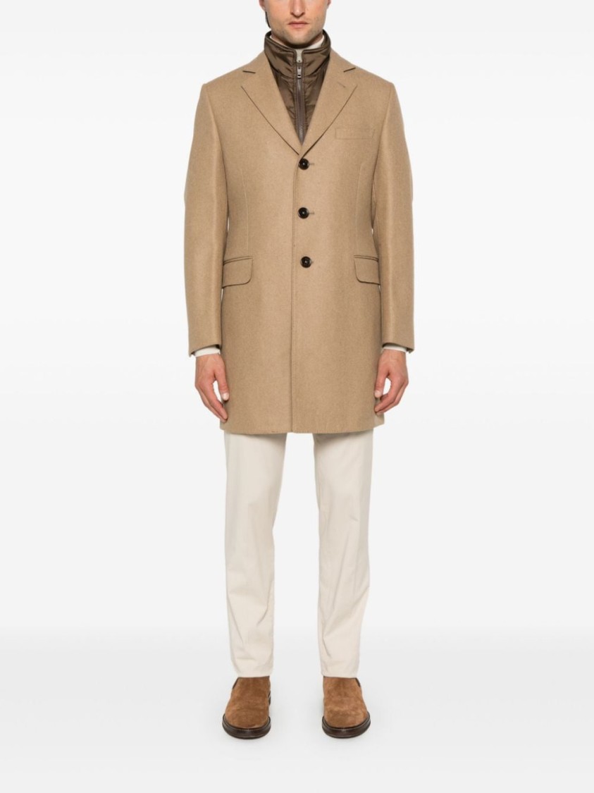 Fay Darted Silhouette Tailored Wool Coat In Brown