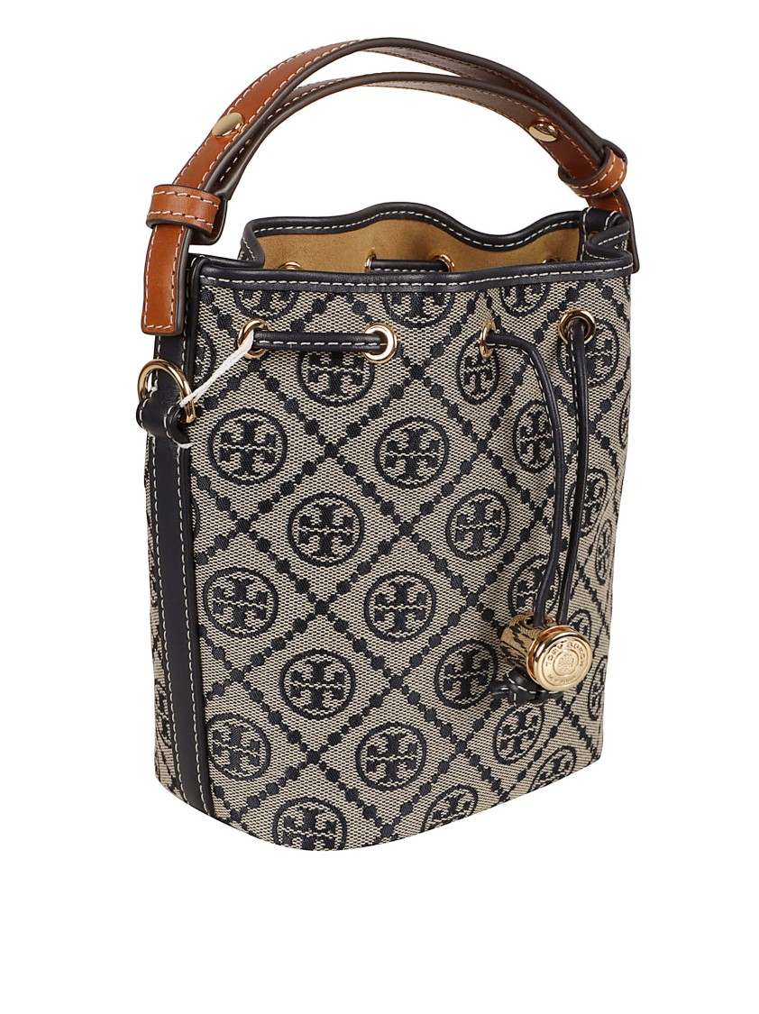 Tory Burch Structured Bucket Bag With Drawstring Closure In Gray