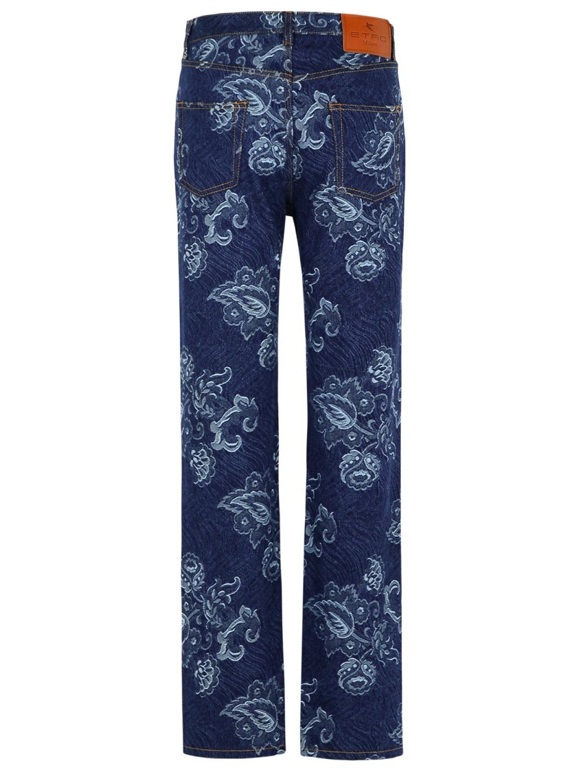 Etro Denim Jeans Floral Pattern In Blue