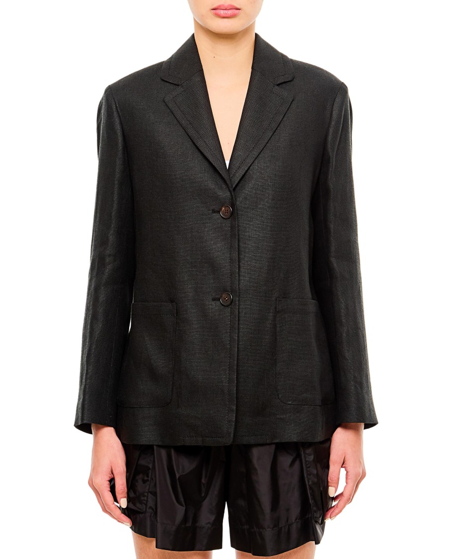 Shop Max Mara Tailored Dark Denim Blue Jacket With Classic Lapels