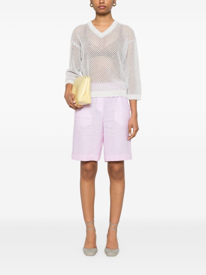 PESERICO PESERICO LIGHTWEIGHT OPEN-KNIT V-NECK SWEATER WITH TEXTURED PATTERN