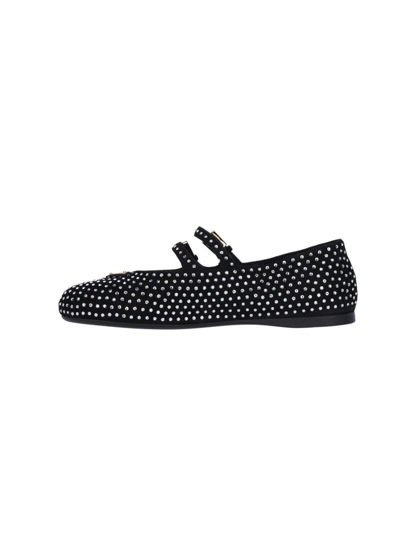 Prada Dotted Round Toe Ballerina Flats In Black