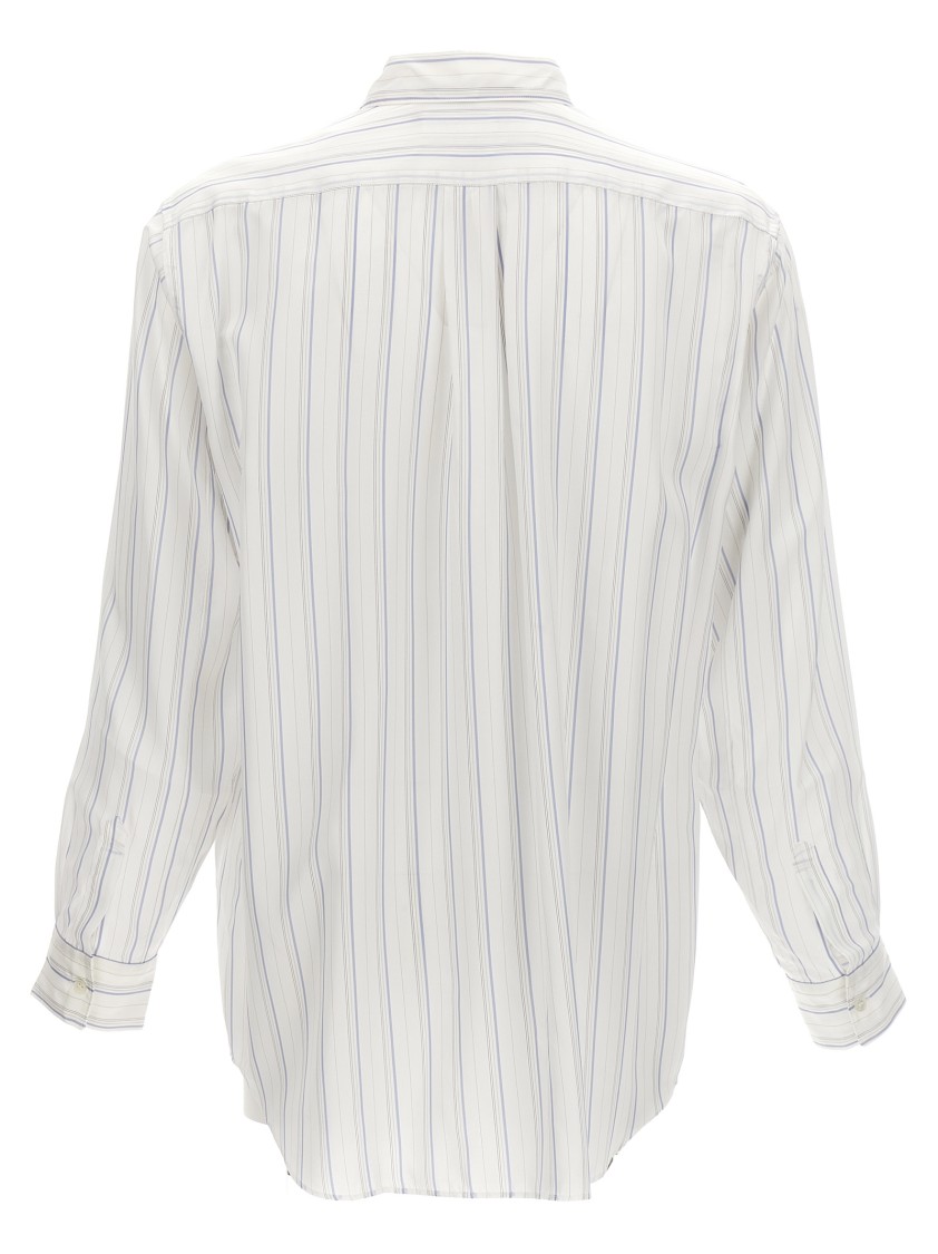 Comme Des Garçons Striped Shirt With Button-down Collar And Pocket In White