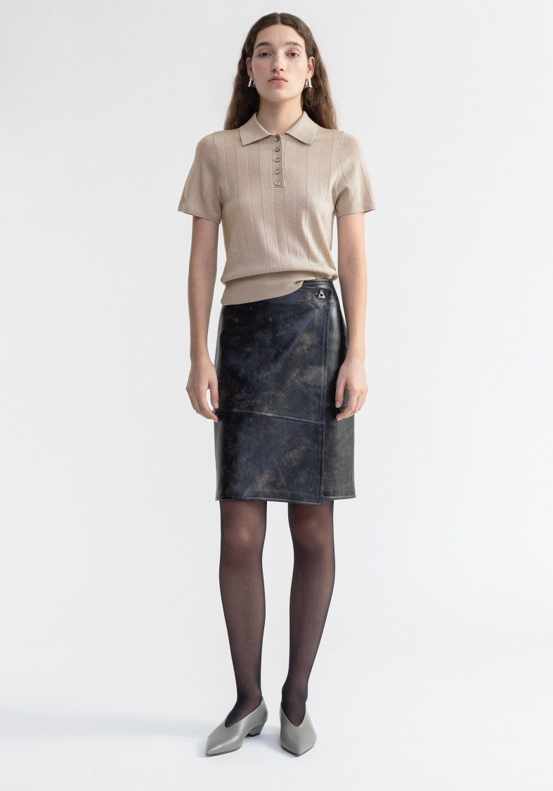 Shop Aeron Doja - Vintage Leather Wrap Midi Skirt In Grey