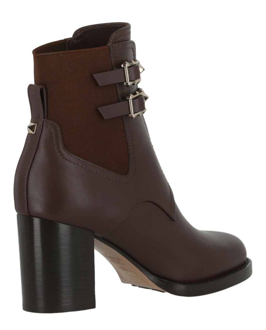 Valentino Rockstud Calfskin Buckle-strap Ankle Boots