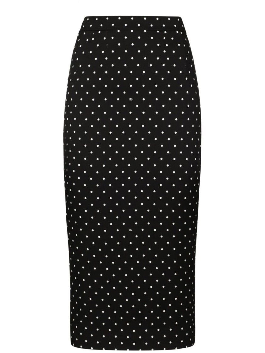 Shop Dolce & Gabbana Polka Dot Midi Skirt With Elegant Silhouette And Luxurious Silk Blend In Black